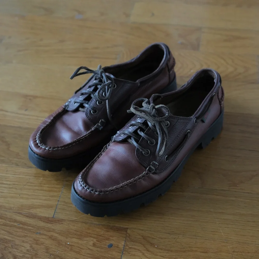 G.H. BASS Ranger Super Lug Men Brown Hand Sewn Vintage Y2K 9.5D Boat Shoes
